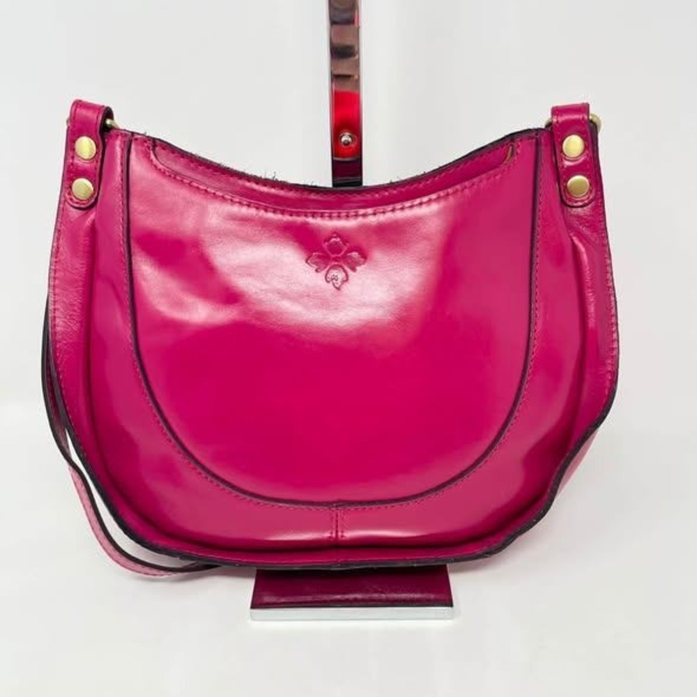 Patricia Nash Caletta Hobo Crossbody Bag Fuchsia Pink Leather Gold Tone Hardware